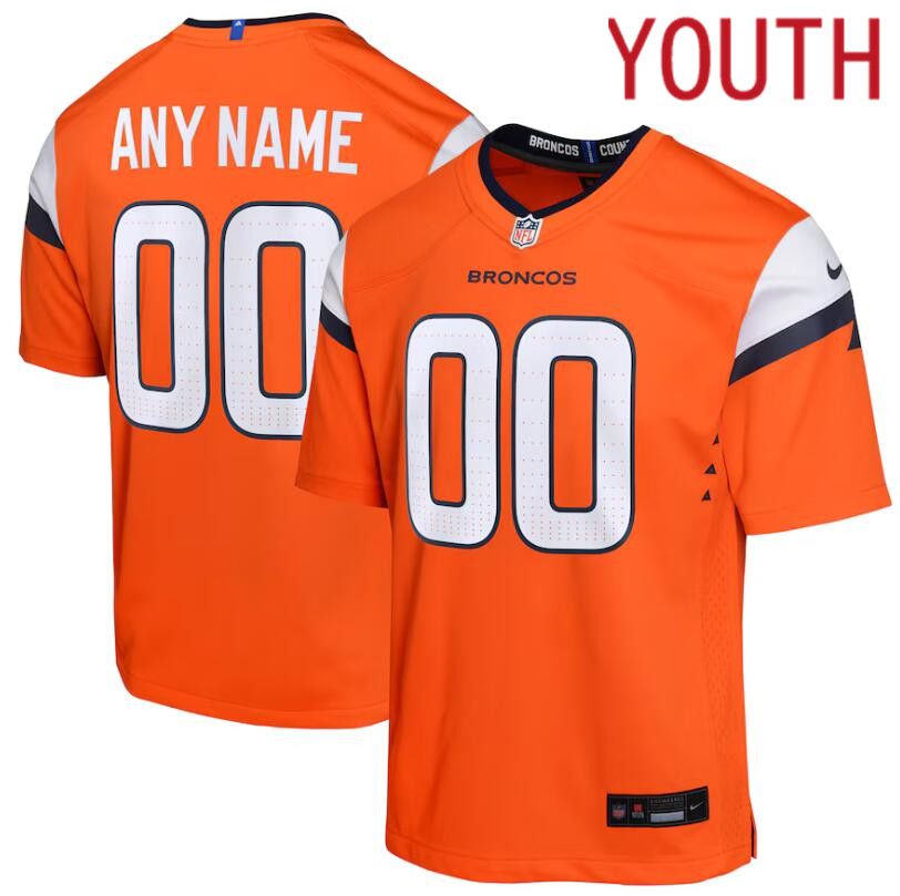 Youth Denver Broncos Nike Orange Custom Game 2024 NFL Jersey->customized nfl jersey->Custom Jersey